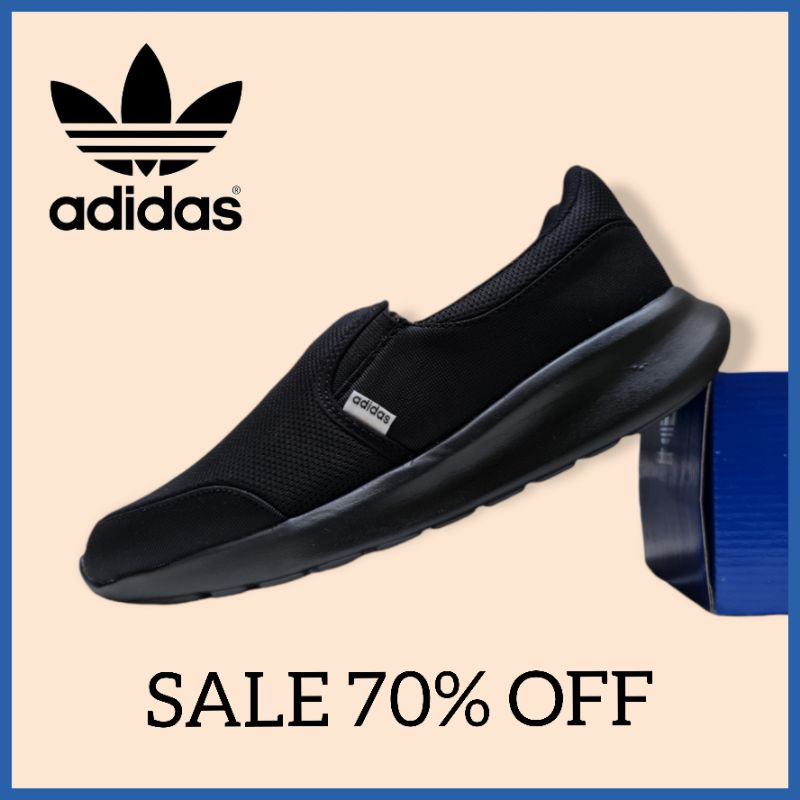 Sepatu Adidas Pria Wanita Slip on Made in Vietnam Size 31 - 44 / Sepatu Sekolah Man Woman Full Hitam / Sepatu Slip On Cowok Cewek / Sepatu Anak Sekolah Santai Kasual Unisex Full Black