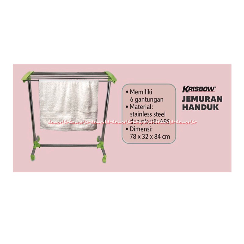 Krisbow Green Towel Hanging Jemuran Handuk 6gantungan Hijau Towell Hang Gantungan Pakai Roda