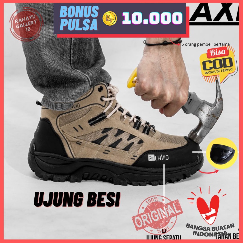 Sepatu Safety Pria Boots Tinggi Ujung Besi Original Lavio Axel Septi Kerja Proyek Lapangan