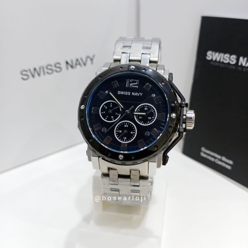 JAM TANGAN WANITA SWISS NAVY SN8939 BLACK SILVER ORIGINAL