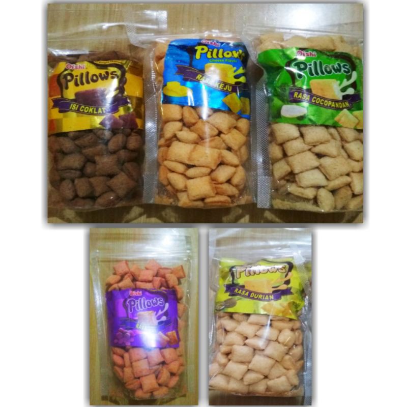 

Snack kiloan OISHI PILLOWS COCOPANDAN,DURIAN,KEJU,COKLAT,UBI 120 Gr