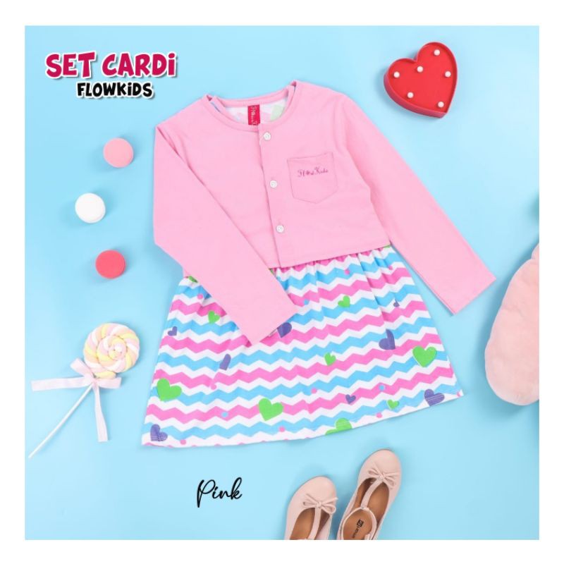 SET CARDIGAN DRESS FLOWER ANAK PEREMPUAN