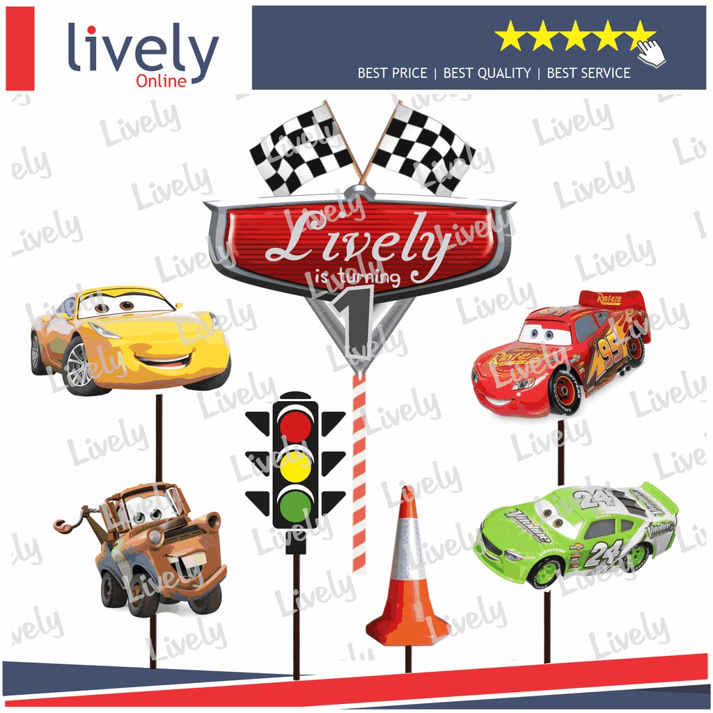 CUSTOM NAMA CAKE TOPPER KARAKTER HIASAN KUE HBD HAPPY BIRTHDAY  CARS 03 set