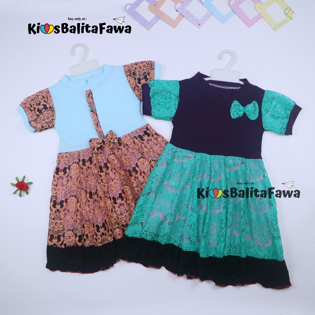 Dress Yuki uk 3-4 Tahun / Dres Lengan Anak Perempuan Import Brukat Baju Gaun Pesta Adem Murah