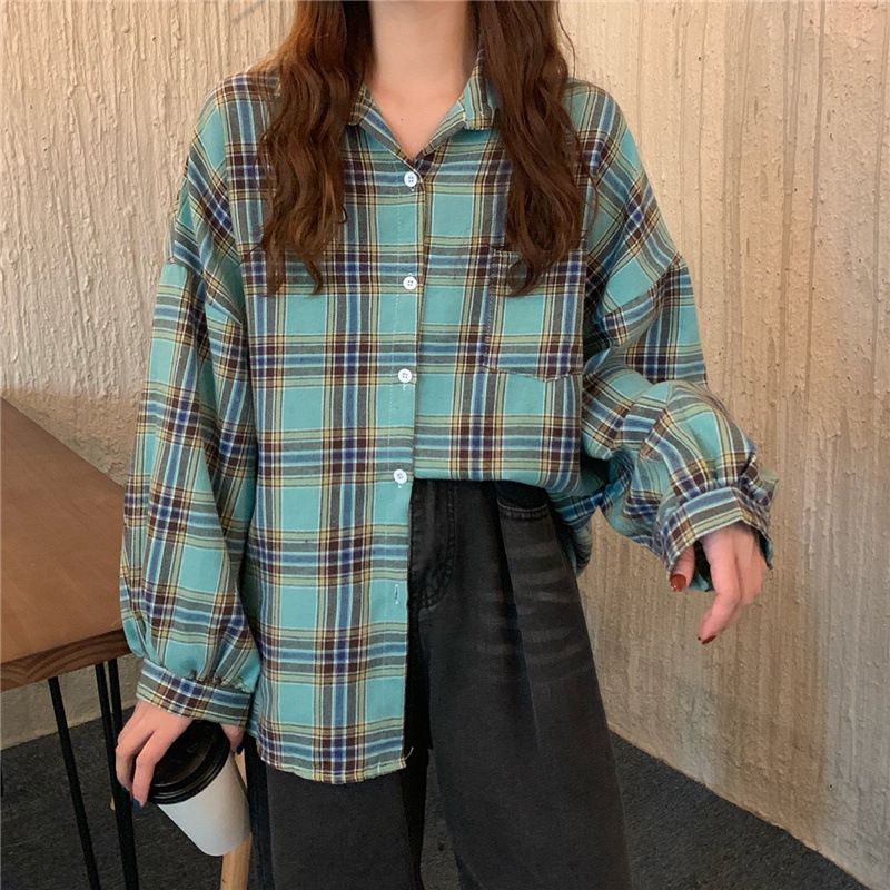 [Import Premium] Benli Plaid Flannel Shirt Oversized Kemeja flanel wanita motif kotak plaid outer ce