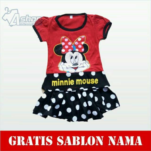 Baju Anak Setelan Minnie Mouse Kaos Anak Permpuan Gratis Sablon Nama 1 sampai 10 tahun