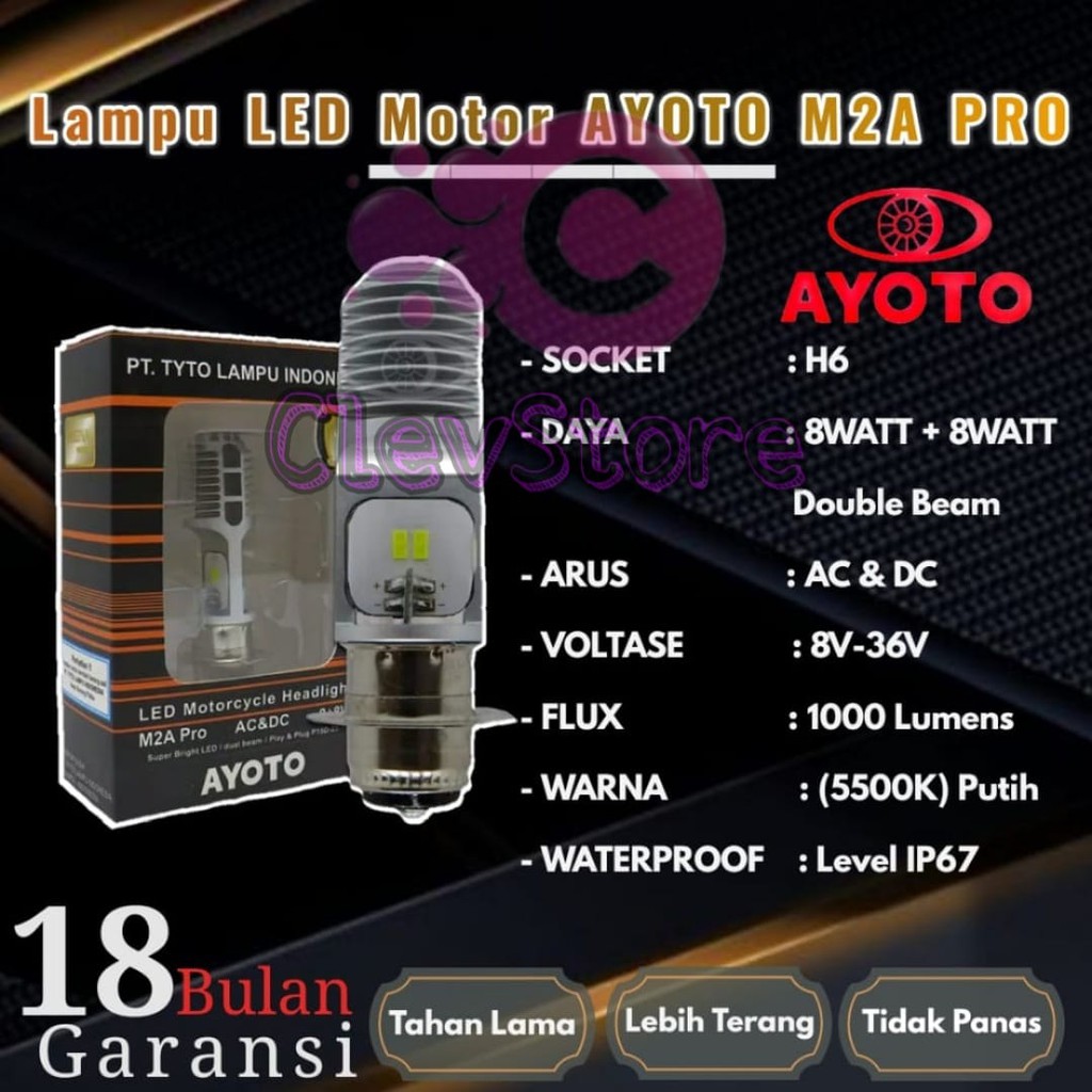 LAMPU LED motor AYOTO M2A PRO H6 AC &amp; DC motor matic / bebek