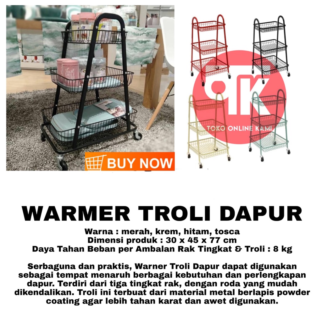 warmer rak troli dapur / rak troli 3 susun / rak troli dengan roda / troly kitchen