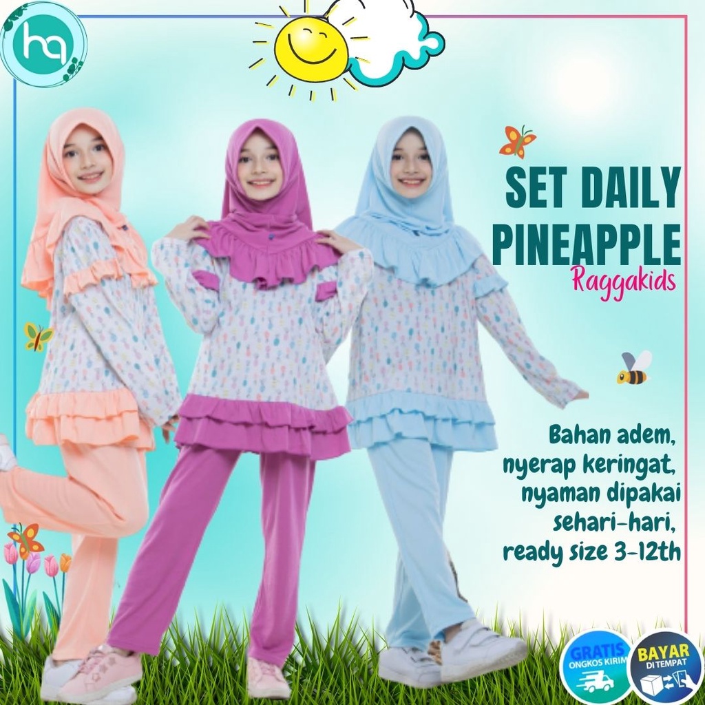 One Set Daily Pineapple Baju Olahraga Piyama Piama Baju Tidur Training Anak Perempuan Raggakids Umur