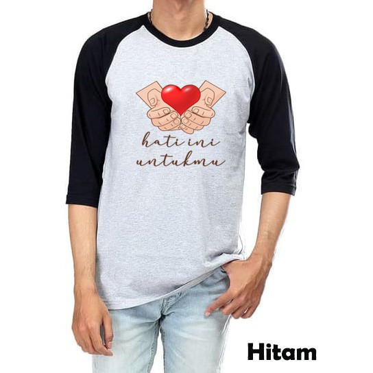 Kaos Raglan Abu Muda M61 Gambar Hati Ini Lengan 3/4