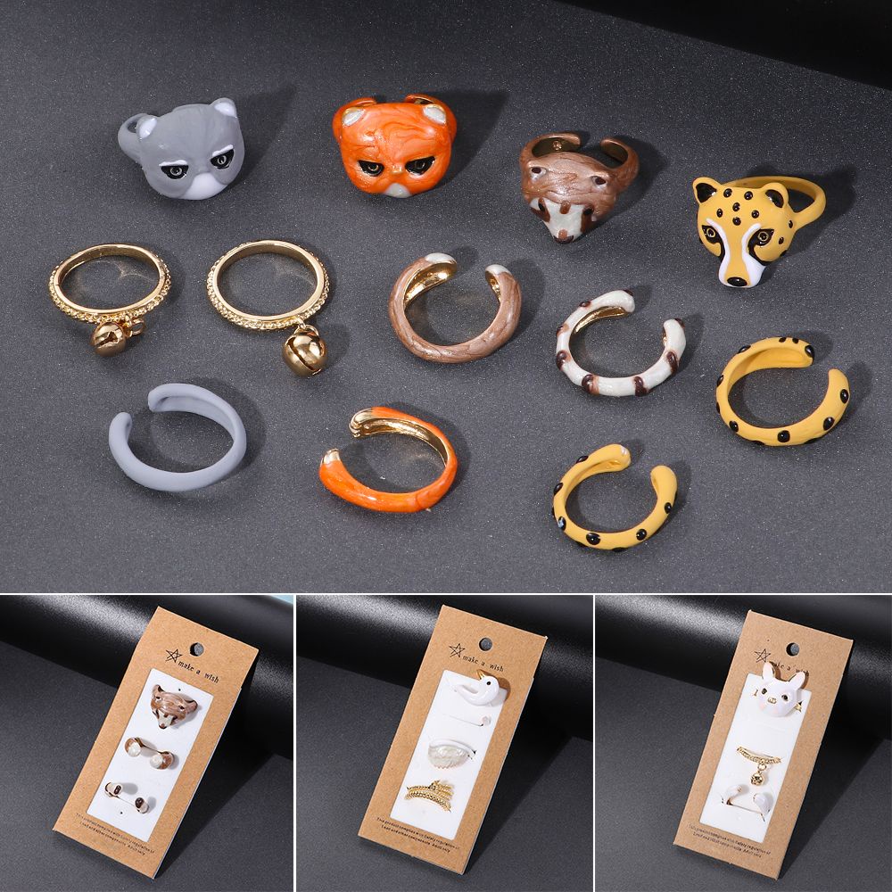 Set Cincin Enamel Desain Hewan Panda Kucing Dengan Ekor Untuk Pria Dan Wanita