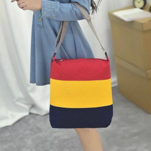 BAG CUTIE Tas Handbag / Bahu Tote Simple Retro Bahan Kanvas Warna Polos