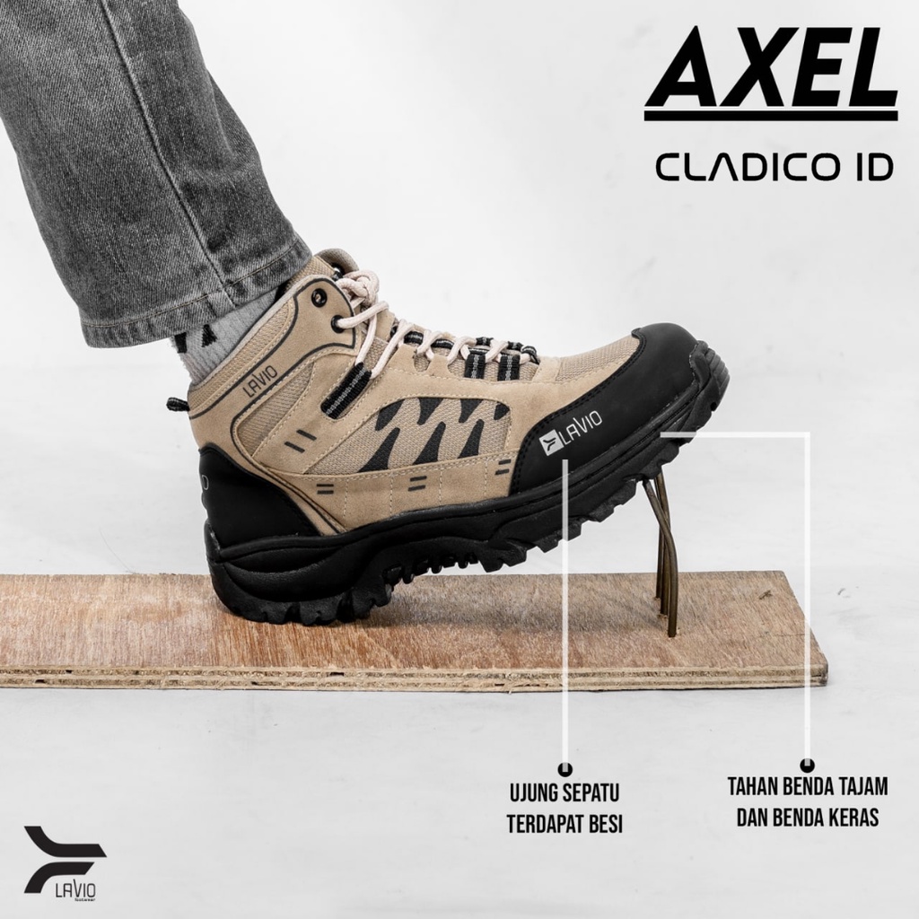 Sepatu Safety Tinggi Pria Wnita Bot Ujung Besi Sol Alas Karet Anti Slip Kerja Lapangan Pabrikan Proyek Karyawan Sefty Shoes Boot Lavio Axel High Quality Premium