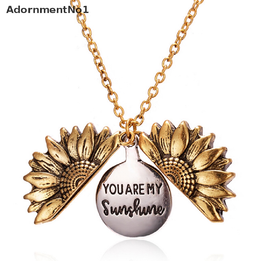 (AdornmentNo1) Kalung Rantai Dengan Liontin Bunga Matahari + Tulisan You Are My Sunshine Untuk Wanita