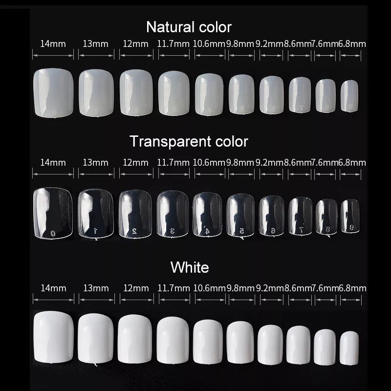 Short square natural 500pcs fake nails kuku palsu kotak pendek clear kupal short oval short square