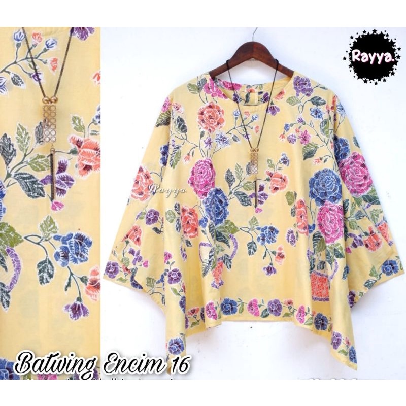 Blus naomi encim batwing bunga batik solo atasan kerja