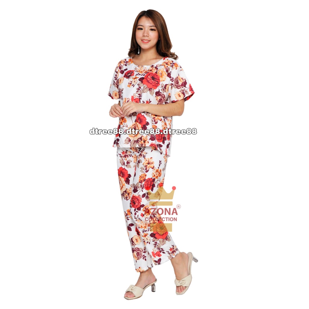 Dtree .baju tidur piyama dewasa cp oblong motif bunga  / baju tidur dewasa katun eropa-mawar new maroon