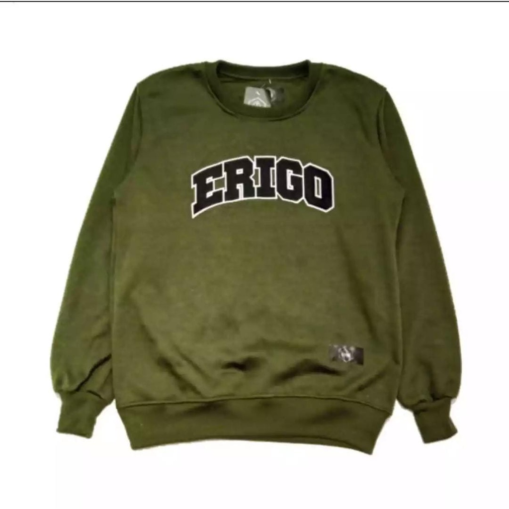 Sweater Crewneck ERIYGO Hitam Texs Biru Premium Distro Untuk Pria Dan Wanita Bahan Flece Tebal