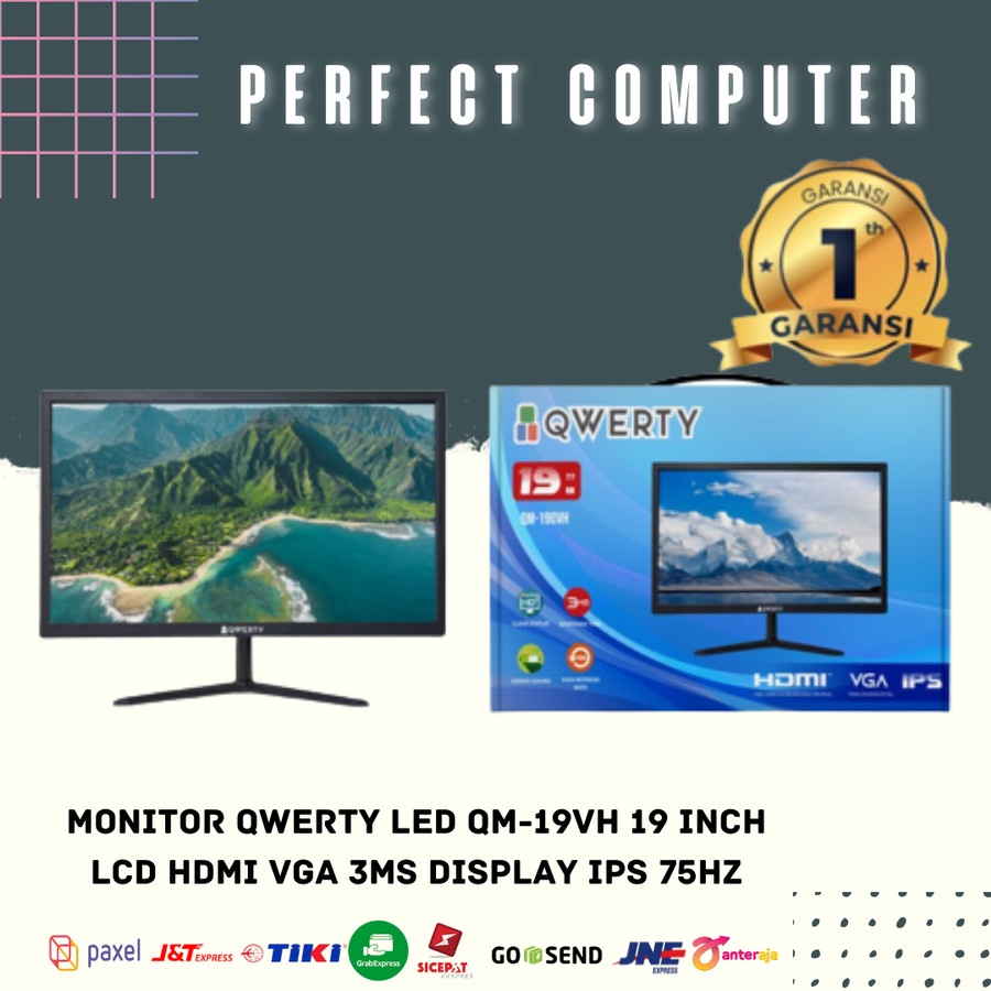 MONITOR QWERTY LED QM-19VH 19 inch LCD HDMI VGA 3ms DISPLAY IPS 75Hz