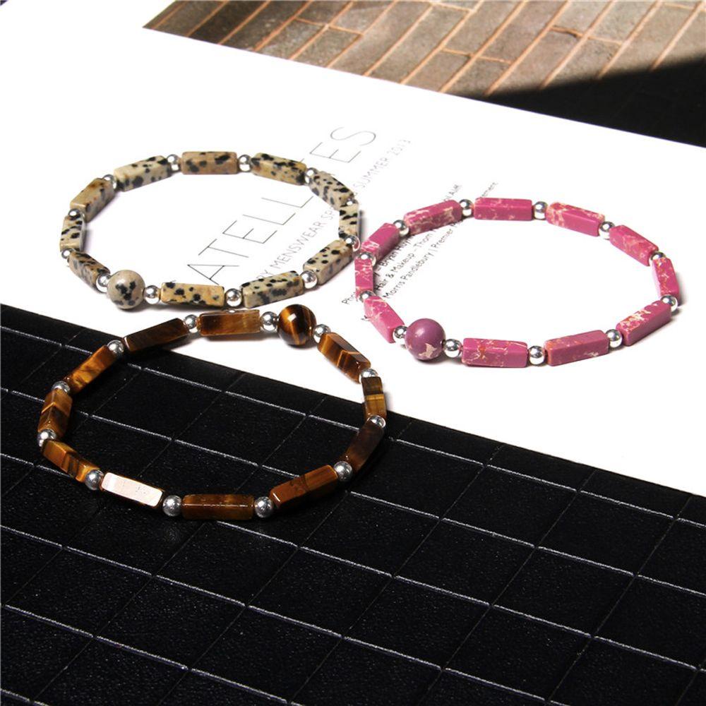 MXBEAUTY Natural Amethyst Gelang Kreatif Sederhana Manik Persegi Warna-Warni Buatan Tangan Vintage Wanita Tangan Rantai