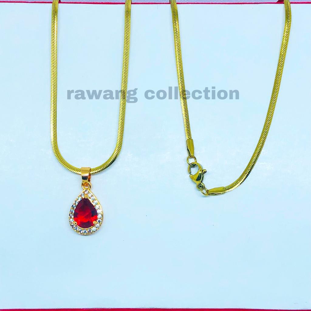 Kalung Titanium Fashion Wanita Plus LIONTIN pERMATA mERAH aNTI kARAT