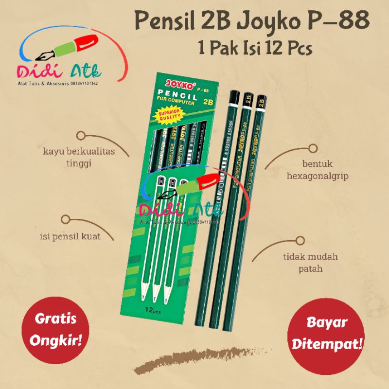

Pensil 2B Joyko P-88 Pencil Kayu Raut 12 Pcs