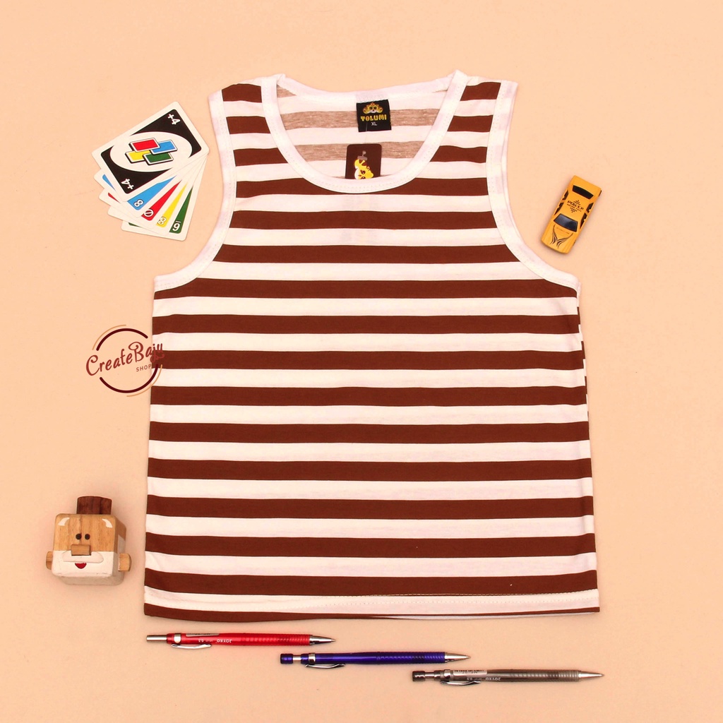 SINGLET ANAK LAKI MOTIF SALUR COKLAT BAJU ATASAN ANAK PAKAIAN ANAK LENGAN BUNTUNG FASHION TRENDY