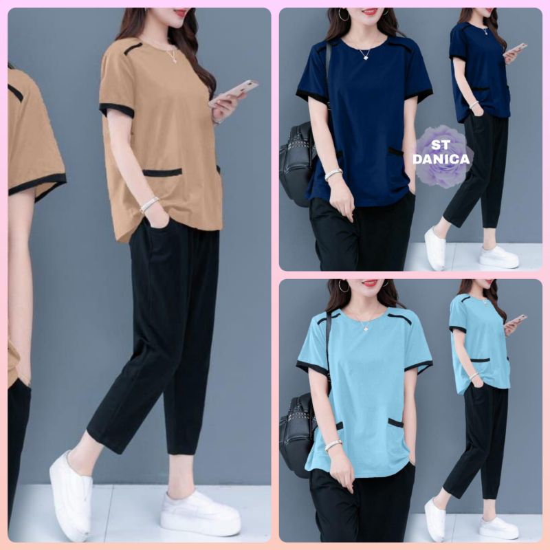 SETELAN SEDERHANA STELAN CEWEK SIMPEL SET WANITA BABYTERY IMPORT 7 8 POLOS PENDEK DEWASA KEKINIAN TE