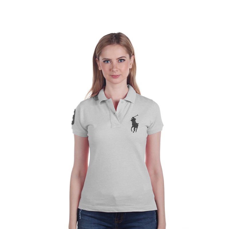 Polo Mesh Polo Shirt Light Grey Ladies Polo Ralph Lauren