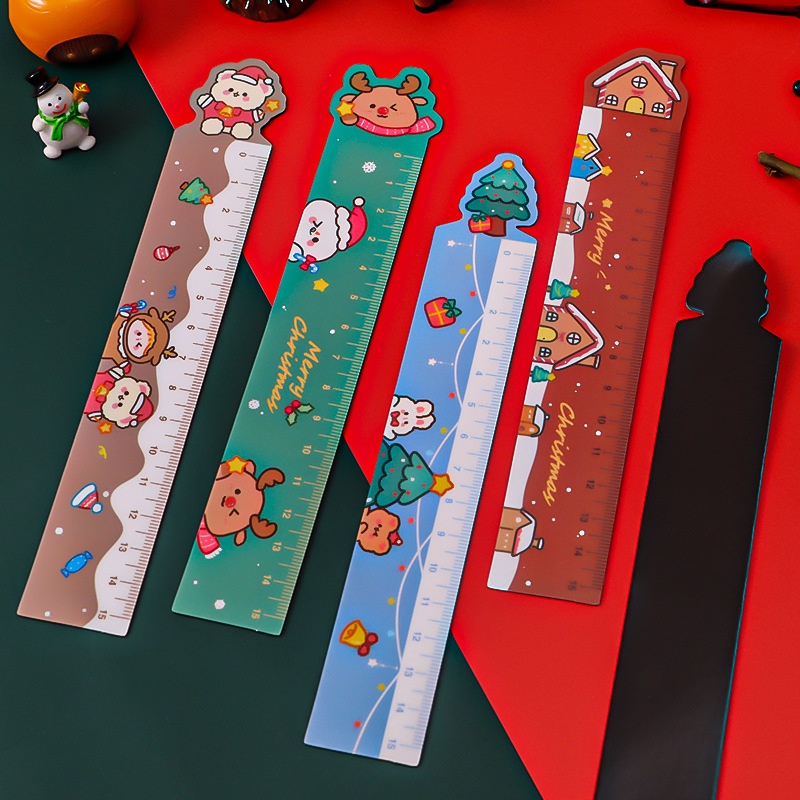 Kartun Magnet Pohon Natal Penggaris Lembut / Hadiah Perlengkapan Sekolah Stasioner Multifungsi