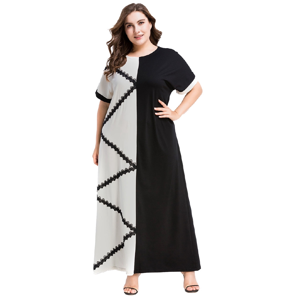 New Women\u2019s Casual Short Sleeve Long Maxi Dress Muslim Dress Plus size Oversize