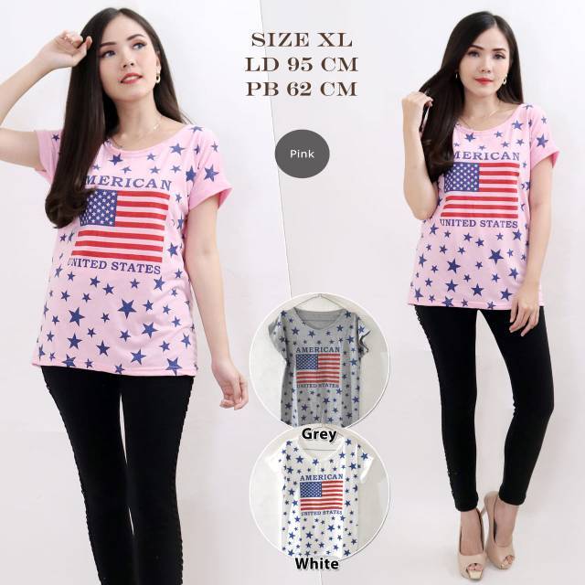 TERBARU ERLINA FASHION T SHIRT KAOS  WANITA  USA KAOS  