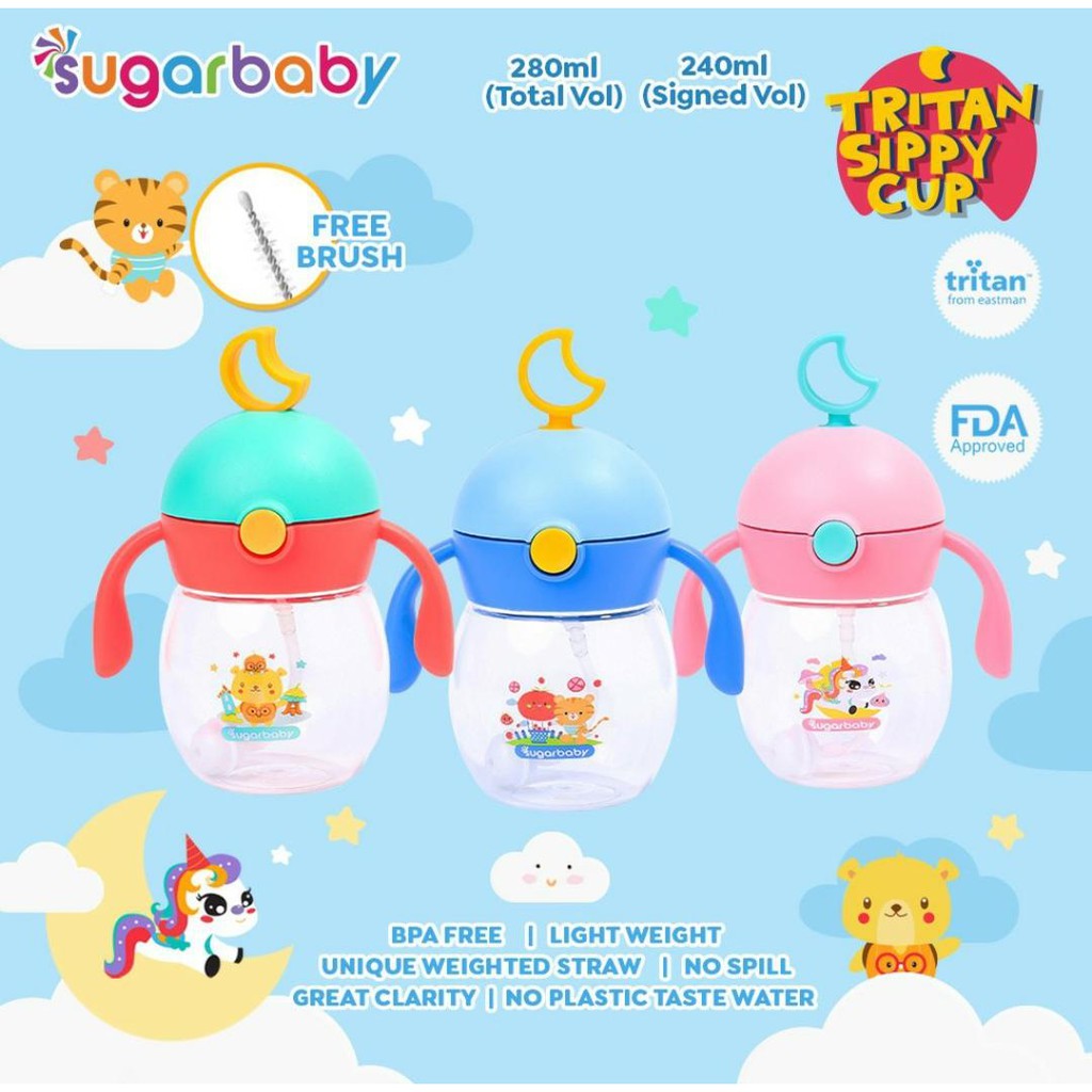 SUGAR BABY TRITAN SIPPY CUP MOON 240ML / SIPPY CUP / SUGAR BABY