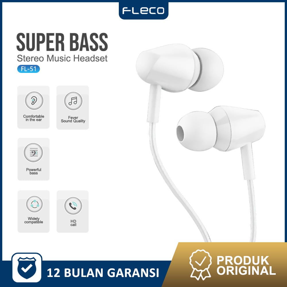 Headset Handsfree Earphone with Microphone Kualitas Suara HD FL-51 FLECO