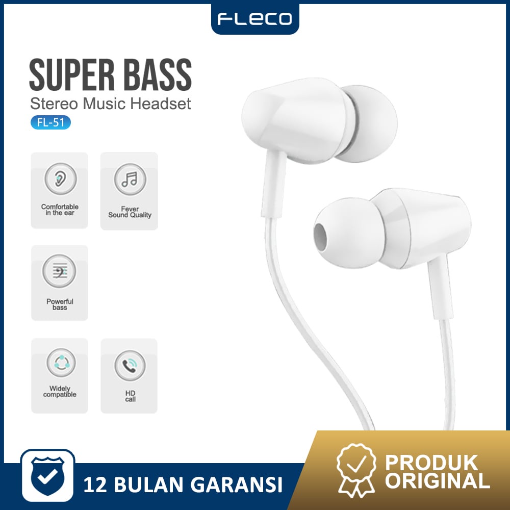 Headset Handsfree Earphone with Microphone Kualitas Suara HD FL-51 FLECO