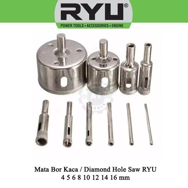 RYU Diamond Holesaw Hole Saw Mata Bor Kaca Granit Keramik Ukuran 4 5 6 8 10 12 14 16 mm / Mata Bor Kaca Drill Bit Cutter / Cutting Glass Marble