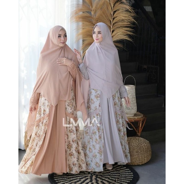 UMMA SYARI - Alya gamis set khimar bahan jersey premium mix cerutti babydoll motif flower elegant sy