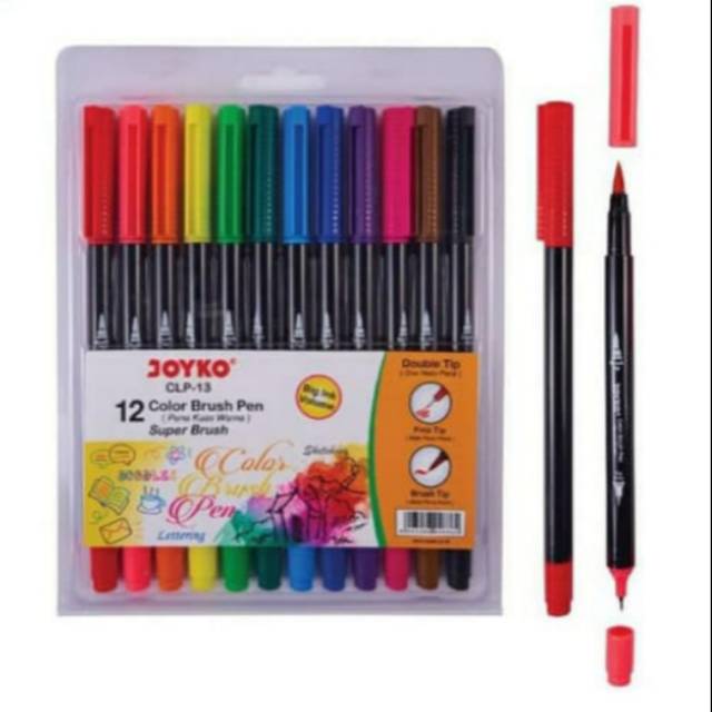 

CLP-13 Color Brush Pen Joyko Double Tip Warna/Pena Kuas Joyko 12 Warna