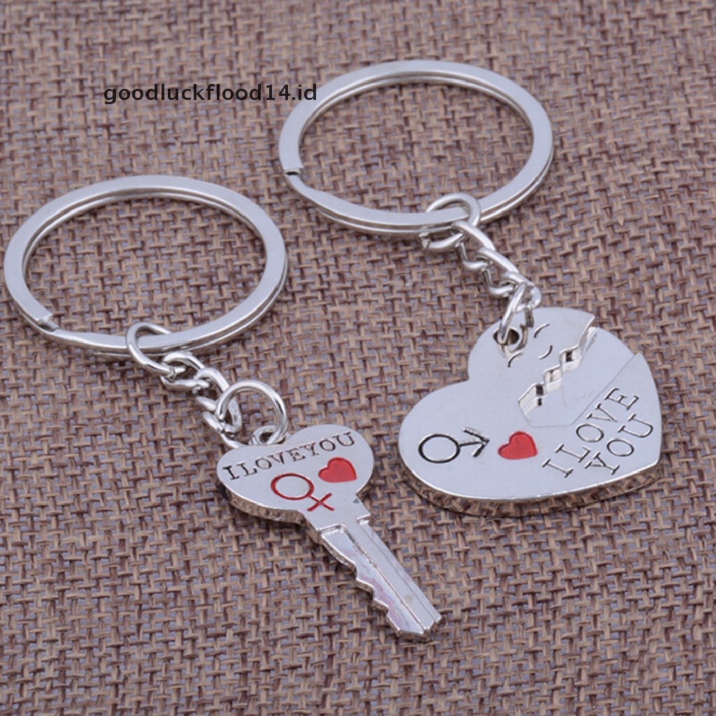 [OOID] 2pcs Fashion Love Heart Key Ring Keyfob Couples Romantic Keychain Lover Gift  ID