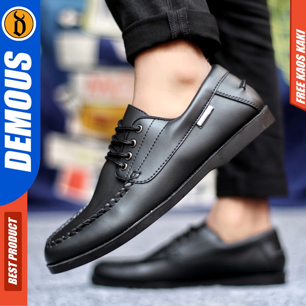 Sepatu Formal Pria Casual Kulit Syntetic Pantofel Hitam Kerja Kantor Kuliah Kondangan Keren Fashion Terbaru