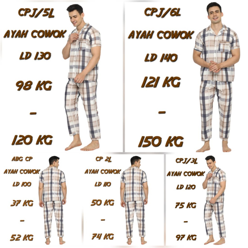 Baju Tidur Pria Dewasa LD 140 130 120 110 Setelan Celana Piyama Set Cowok Lengan Pendek