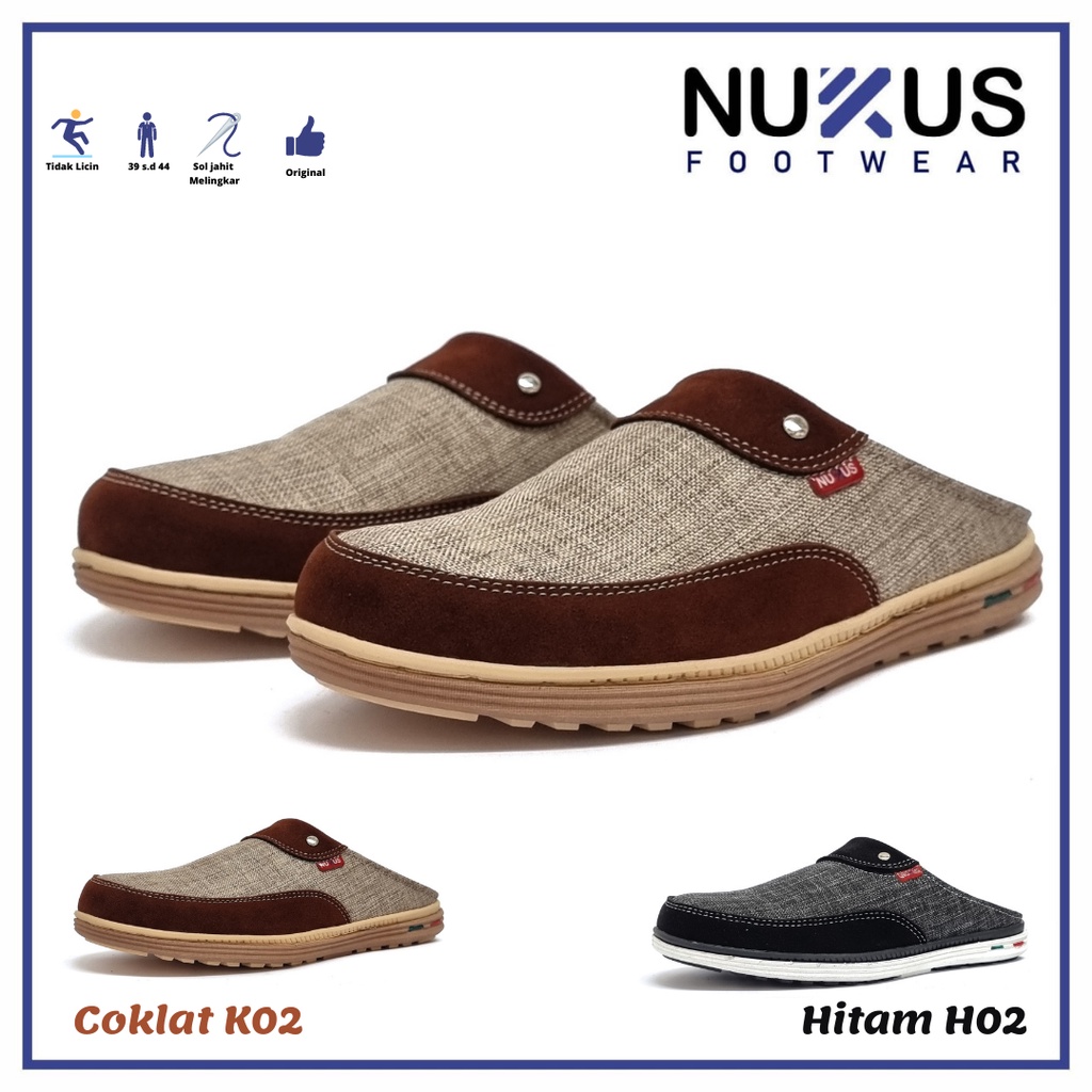 Nukus Sendal Selop Pria Bustong Sandal Kasual Santai  Hitam dan Krem - 02