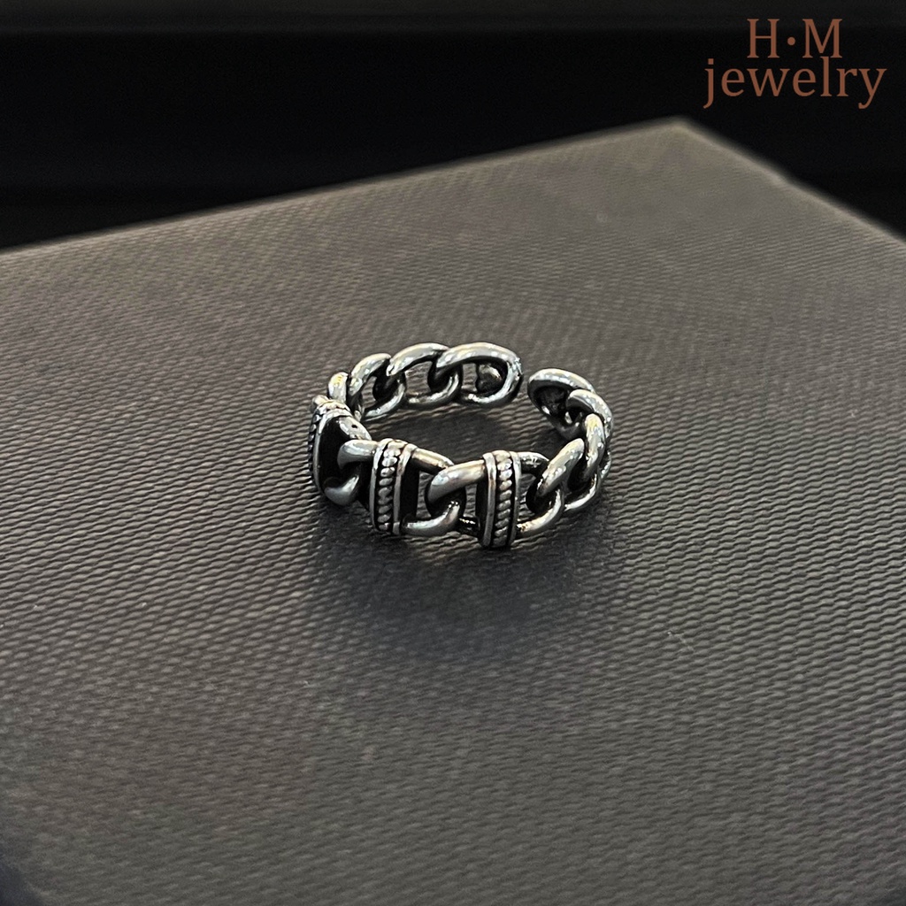 Cincin Model Rantai Twist Terbuka Bahan S925 Silver Gaya Retro