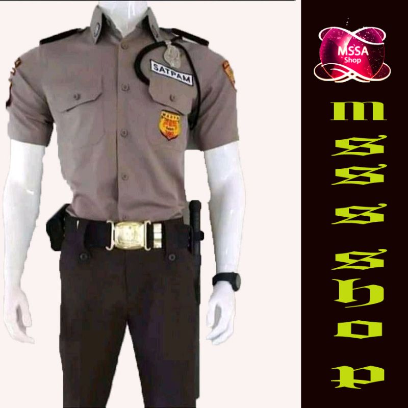 1 Stel atasan bawahan satpam krem pendek PDH PDL Seragam satpam security PDL PDH coklat krem cream  model terbaru 2023 seragam security lengan panjang lengan pendek ful logo emblem bahan tebal seragam kantoran satpam lapangan termurah bahan tebal cod