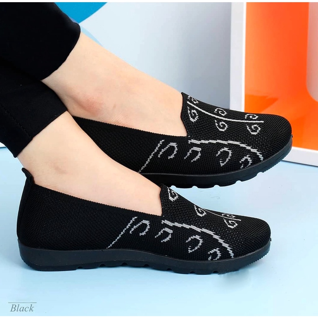 MP STORE - SEPATU SENDAL WANITA BAHAN RAJUT SIMPEL KEKINIAN WARNA MAROON PINK HITAM ABU TL 02