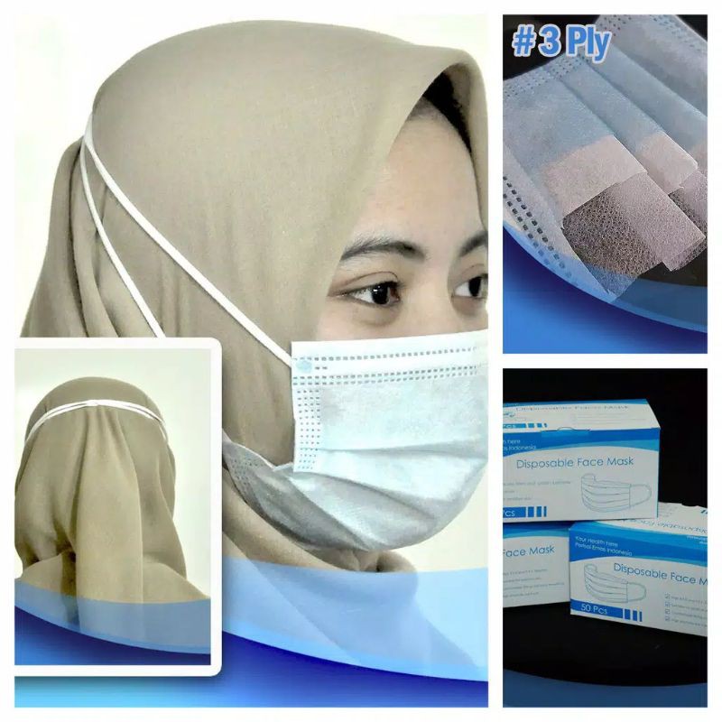 masker hijab 3play isi 50pcs masker headloop