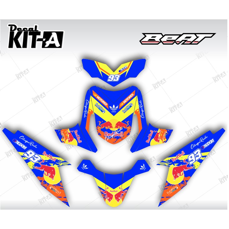 Decal Stiker Motor Beat Karbu Biru Putih Sticker Variasi Striping Custom Beat Redbull