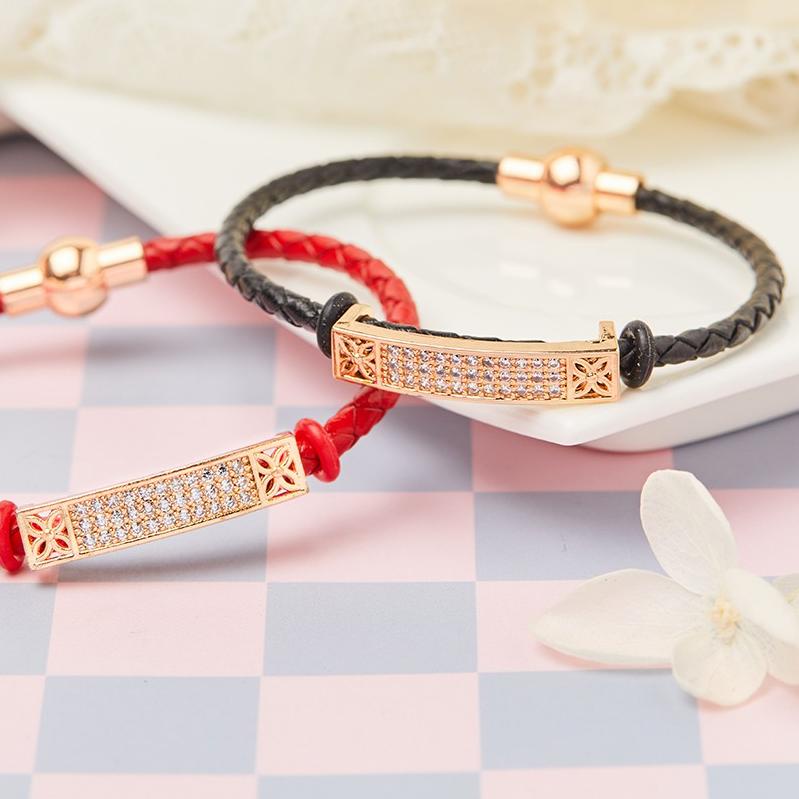 ۩ Y292 Gelang Tali Wanita Lapis Emas Gelang Liontin Charm Tali Kulit Busana Gelang Aksesoris Wanita 