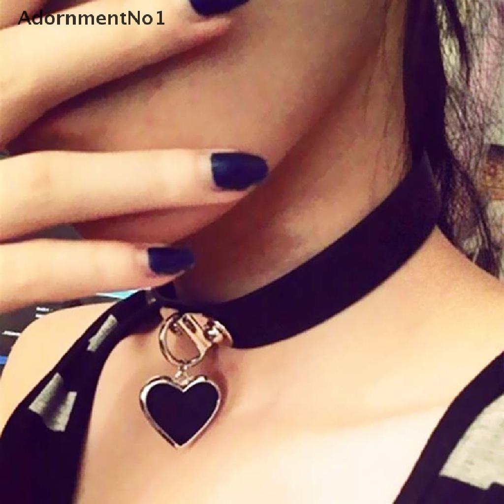 (AdornmentNo1) Kalung Choker Bahan Kulit Imitasi Aksen Hati Gaya Punk / Gothic Untuk Wanita