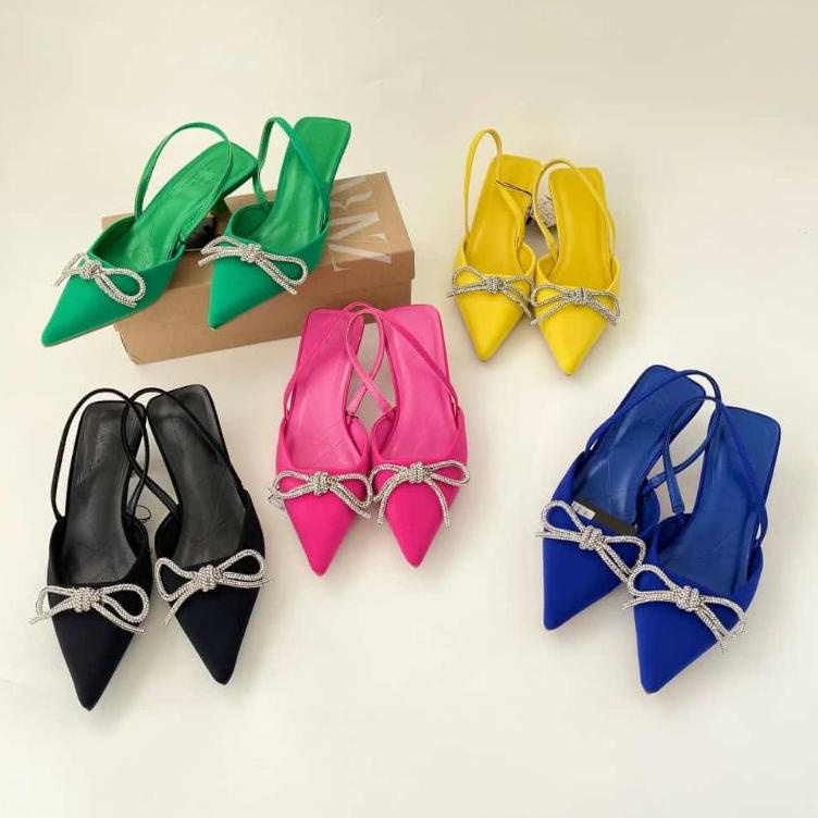 SALEE.. PROMO SALE Shoes Zara Heels 3 cm Sepatu Sandal Pesta Hitam Pink Biru Navy Hijau Kuning